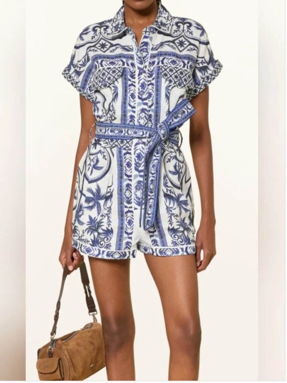 Farm Rio Linen Blue White Romper size XS